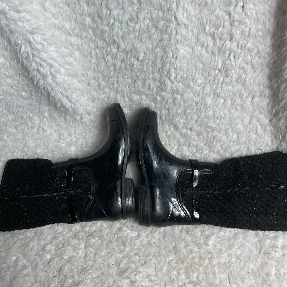 Stuart Weitzman girl Waltz Black mid calf  rain boots glitter accent size 3
